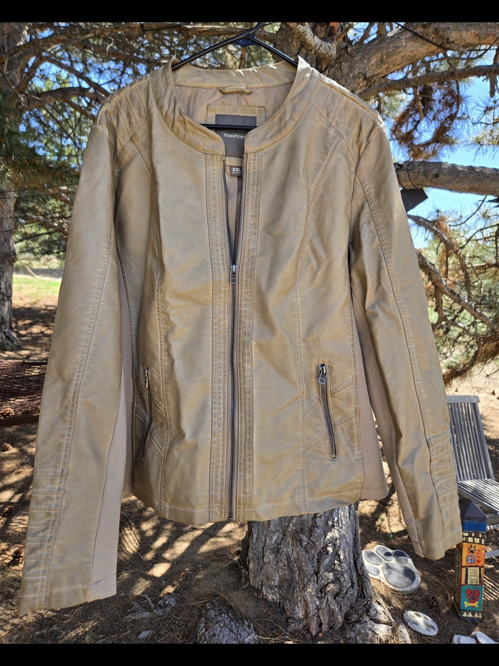 Maurices Women's Light Taupe Faux Leather Zip Jacket